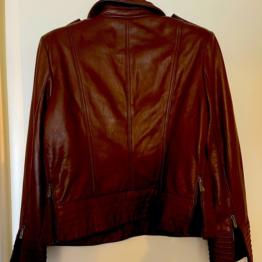 Badgley Mischa Gia Chocolate Brown Leather Jacket Moto XL